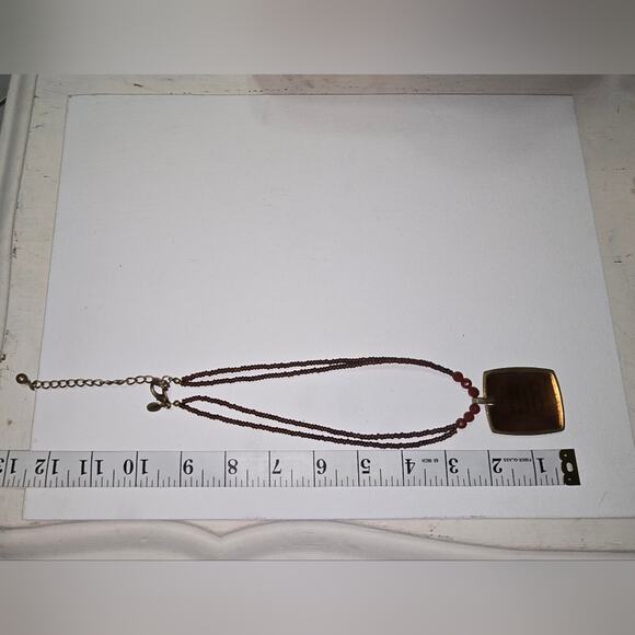 Chico's Om Elegant Brown Brass Beaded Pendant Necklace - Picture 6 of 7